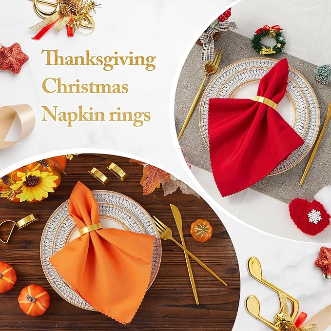 Gold Napkin Rings Set of 8, Iron Material Bright Gold Napkin Holder, Fall - Image 5