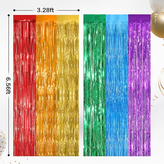2 Pack Rainbow Metallic Tinsel Foil Fringe Curtains, Door Streamers Photo Booth - Image 2