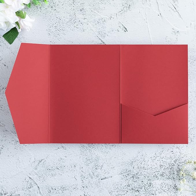 20 PCS Red Tri-fold Laser Cut Wedding Invitation Pockets - Image 4