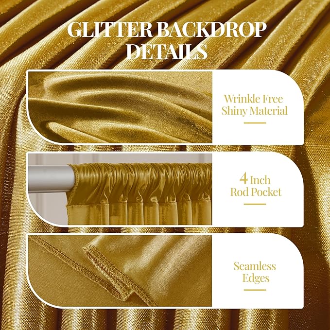 10x10 ft Dark Gold Glitter Backdrop Curtain - Image 2