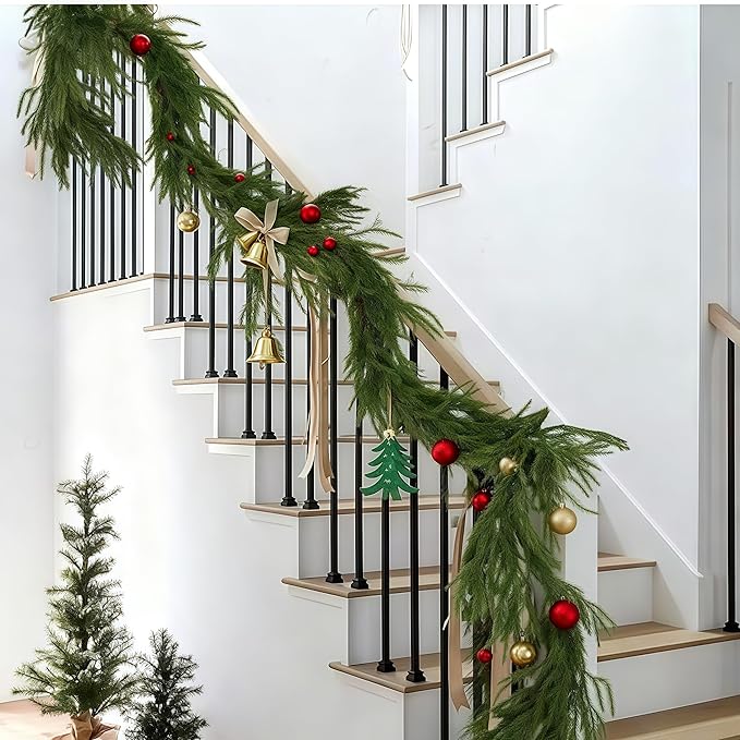 Christmas Decorations Artificial Norfolk Pine Garlands 6FT 4Pcs, Real Touch - Image 2