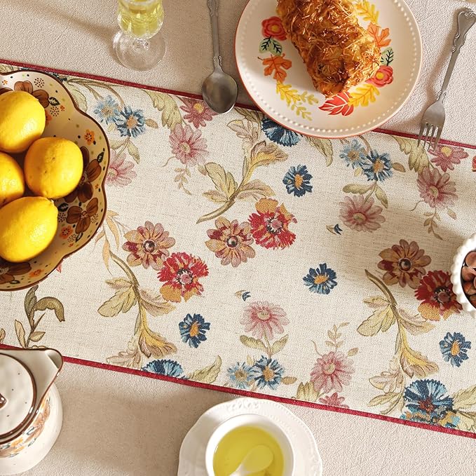 patdrea Designer Farmhouse Linen Extra Long Table Runner, Rustic Cottage Beige - Image 4