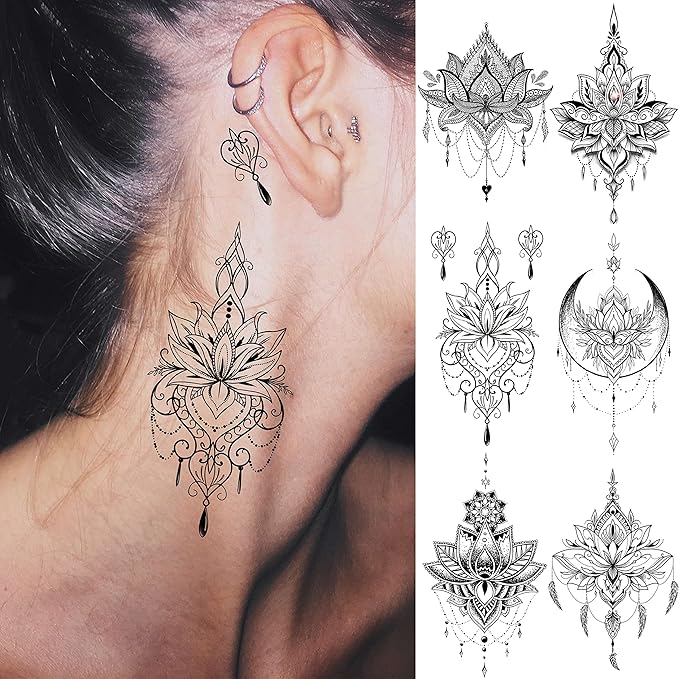 15 Sheets Sexy Black Lotus Temporary Tattoos - Image 5