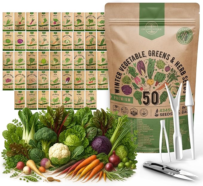 50 Winter Vegetable Garden Seeds Variety Pack by OrganoRepublic