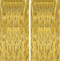 2 Pack Gold Foil Fringe Backdrop Curtains, Tinsel Streamers Birthday Party by Voircoloria