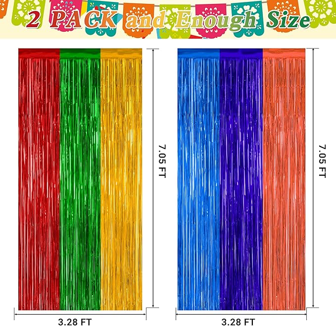 2 Pack Cinco De Mayo Decorations, 3.28 FT x 7.05 FT Fiesta Rainbow Backdrop - Image 2