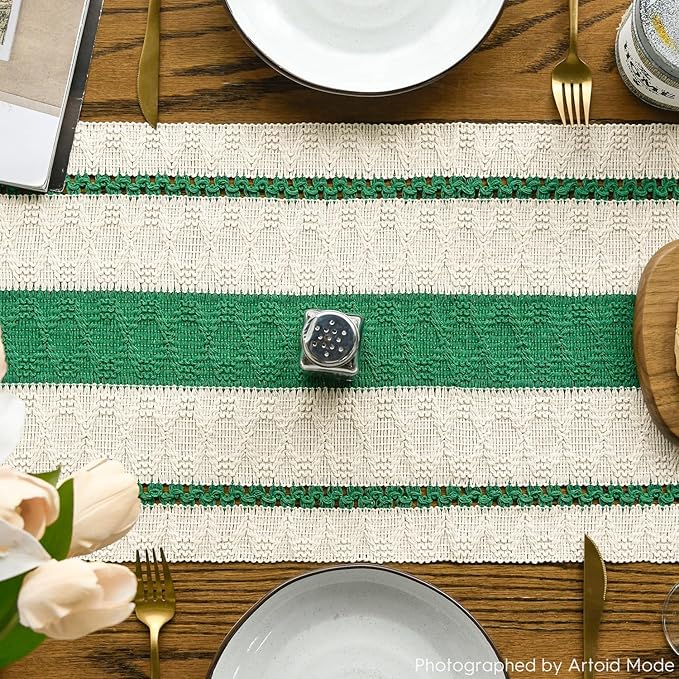 Artoid Mode Dark Green Farmhouse Woven Rustic Table Runner, Seasonal Holiday - Image 3