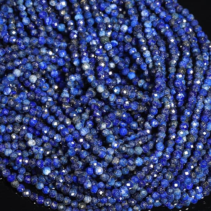 Song Xi 120pcs 3mm Natural Dark Lapis Lazuli Gemstone Beads Faceted Round Loose by SongXi