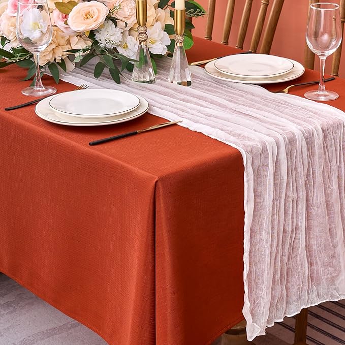 Fitable 2 Pack Faux Linen Fall Tablecloths, Wrinkle Proof Fabric Table Cloth - Image 3