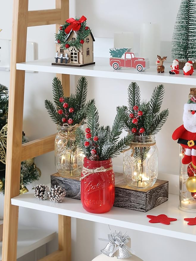 Christmas Mason Jars, Christmas Centerpiece Table Settings, Wood Tray - Image 6