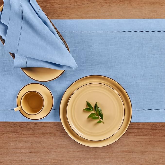 Solino Home Linen Cornflower Blue Table Runner 120 Inches Long - Image 3