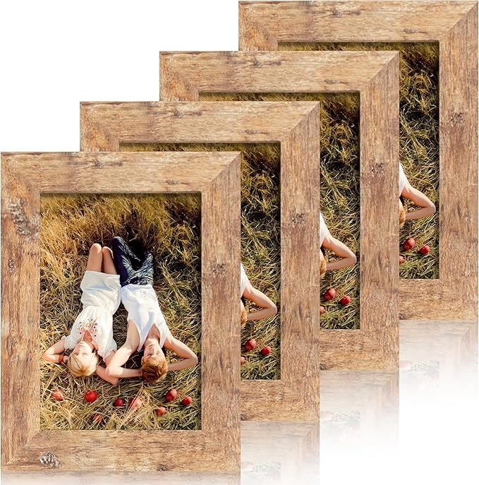 4x6 Picture Frame Set of 4, High Definition Real Glass Rustic Brown Frame by iRahmen