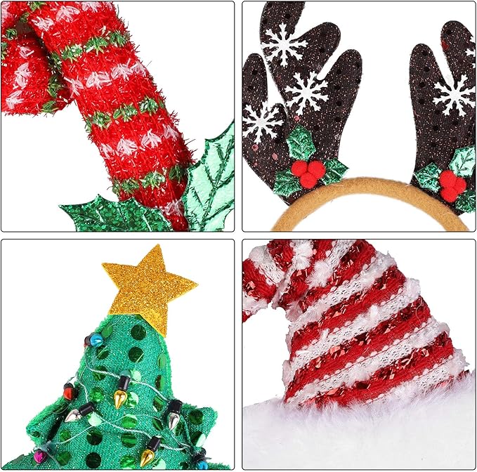 URATOT 9 Pack Creative Holiday Headbands Christmas Party Costume Headwear Elves - Image 3
