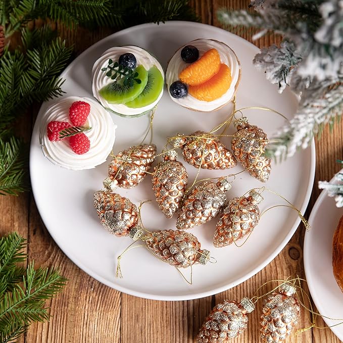 Watayo 12 Pcs Christmas Pinecone Glass Ornaments- Fall Hanging Pine Cone - Image 4