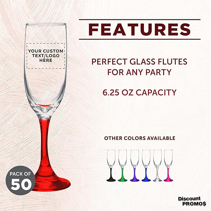 DISCOUNT PROMOS Custom Premiere Champagne Flutes 6.25 oz. Set of 50, - Image 2