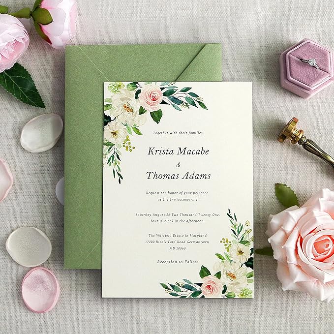 PONATIA 50 PCS/Pack A7 Envelopes, 5.25 x 7.48'' Sage Green Envelopes - Image 7