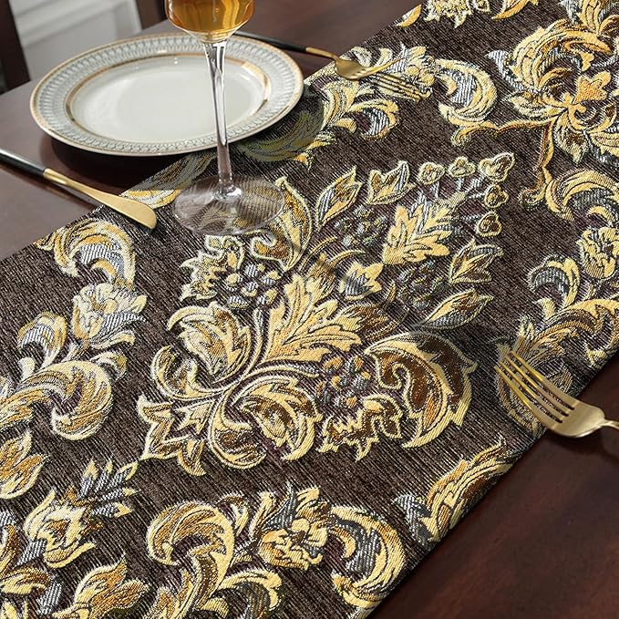 Glittering Colorful Jacquard Table Runner 72 inches Long Chenille and Satin - Image 5
