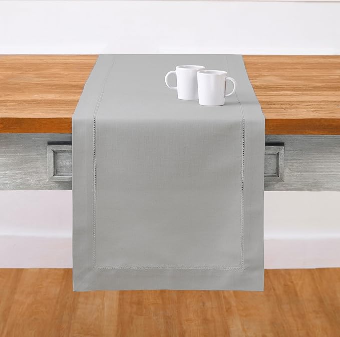 Solino Home Cotton Linen Light Grey Table Runner 120 Inches Long by SolinoHome