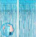 2 Pack 3.3x8.2 Feet Light Blue Foil Fringe Backdrop Curtains, Tinsel Streamers by Voircoloria