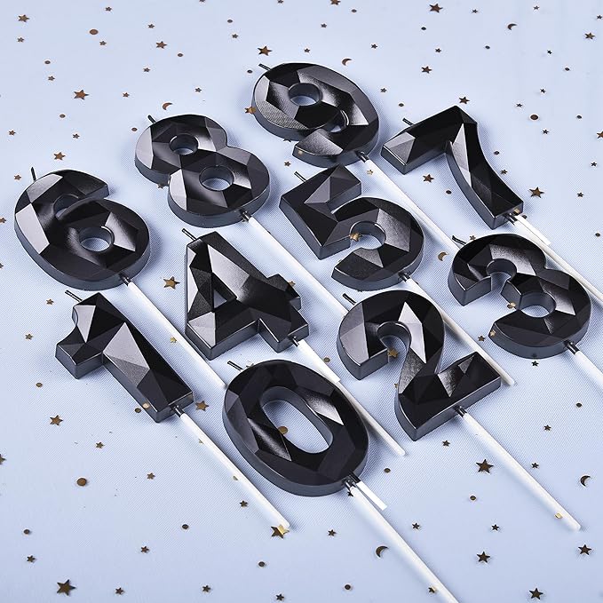 PHD CAKE 2.76 Inch Crystal Black 0 Number Birthday Candles, Cake Number Candles - Image 3