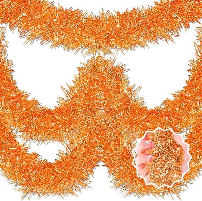 25 Feet Macaron Orange Christmas Tinsel Garland, Metallic Foil Twist Banner by LANTIANCHEN