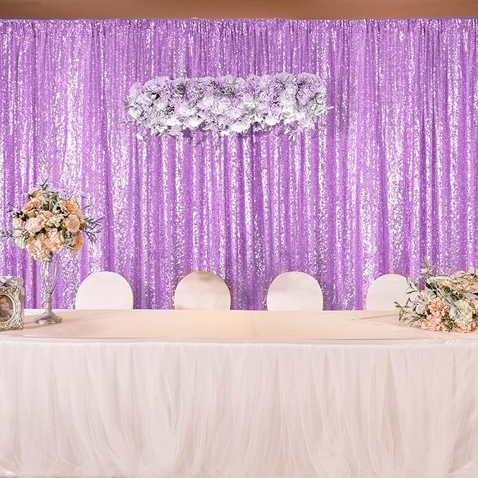 4FTx8FT Lavender Sequin Curtains 2 Panels Sparkly Background Drapes - Image 2