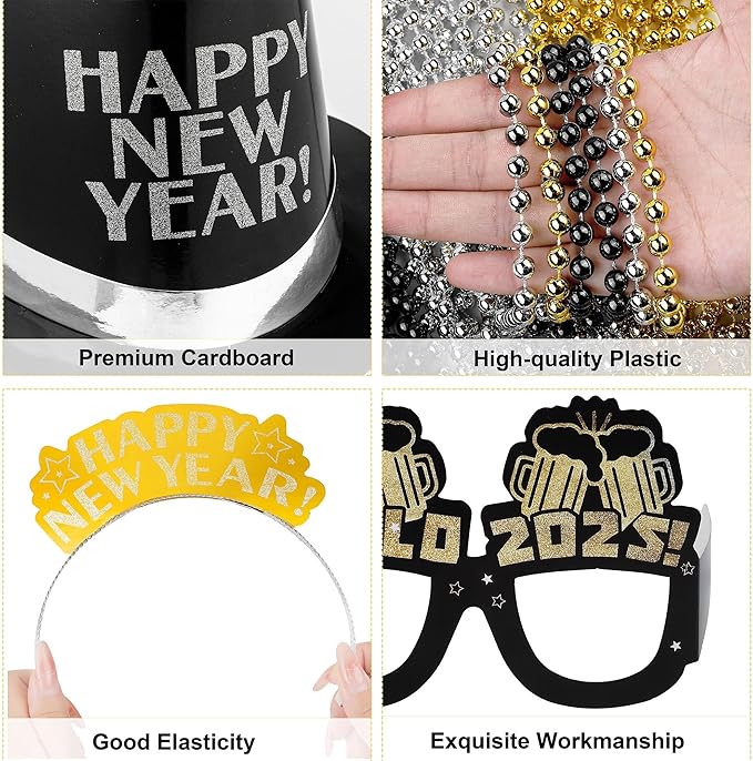 Fovths 264 Pieces 2025 New Years Eve Party Supplies Includes Glasses Top Hats - Image 4