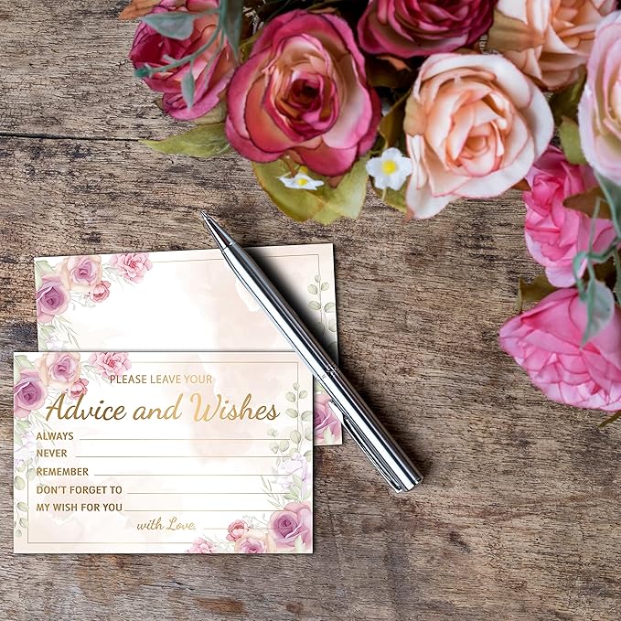 Purple Floral Advice and Wishes Cards, Mr and Mrs, Bride Shower, Wedding - Image 5
