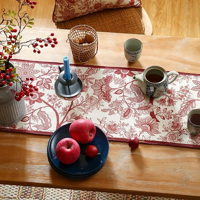 ISAENNE Designer Chinoiserie Elegant Linen Table Runner 87 Inches Long - Image 7