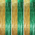 3 Pack 3.3 x 8.2 ft Green and Gold Foil Fringe Backdrop Curtains, Tinsel by Voircoloria