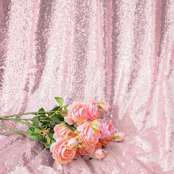 Pink Sequin Backdrop Curtains 1 Panel 10FTx10FT Glitter Pink Photo Backdrop by WISPET