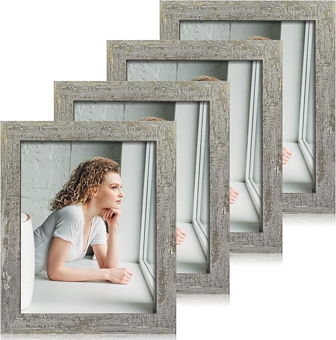 8x10 Picture Frame Set of 4, High Definition Glass Distressed Moss Green Frame by iRahmen