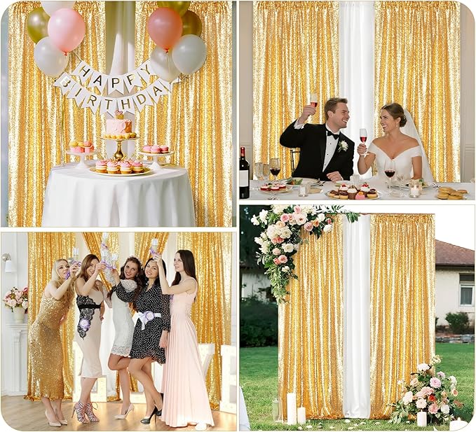 Juya Delight 2PCS 2FTx8FT Gold Sequin Curtains - Image 3