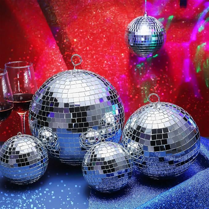 Haull 8 Pcs Large Disco Ball Set Silver Mirror Disco Reflective Ball - Image 2