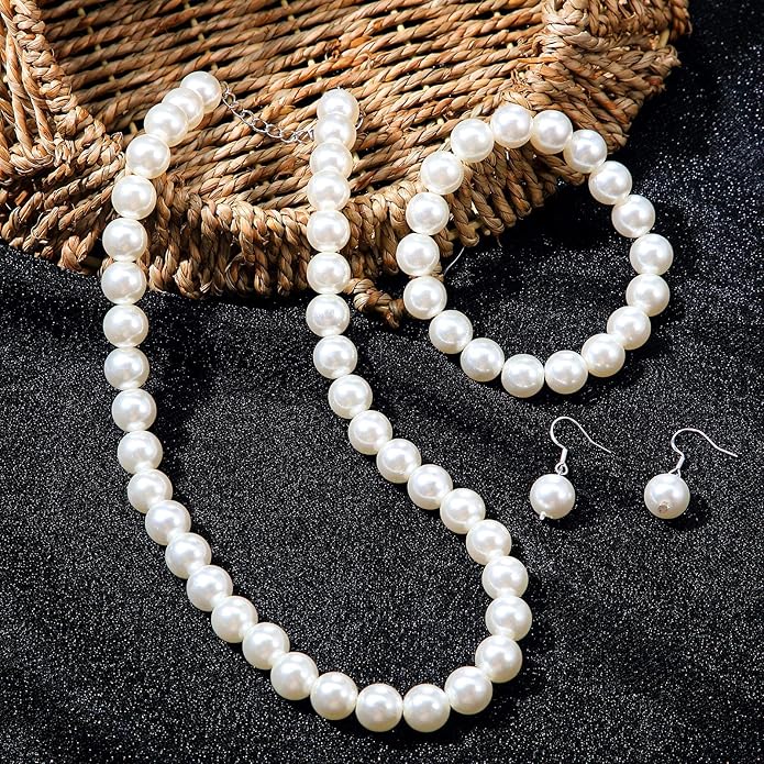 4 Pcs 1920s Faux Pearl Costume Jewelry Set - Image 4
