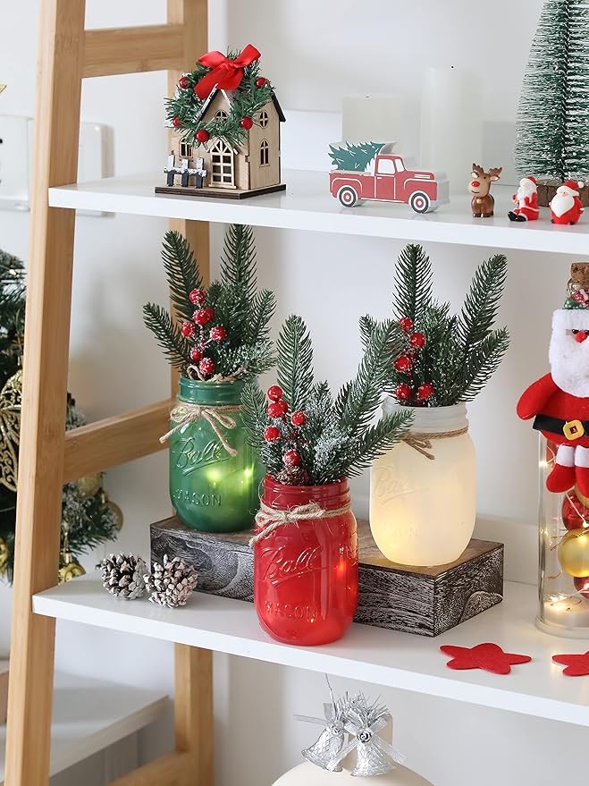 Christmas Mason Jars, Christmas Centerpiece Table Settings, Wood Tray - Image 6