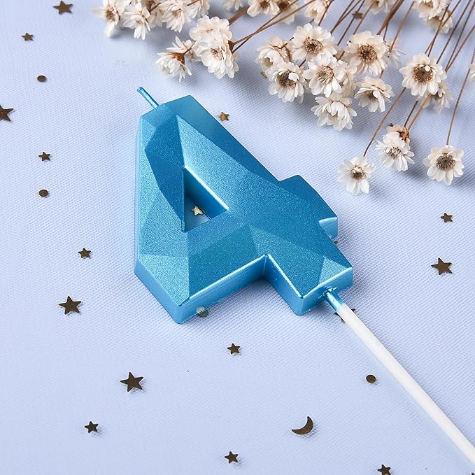 PHD CAKE 2.76 Inch Crystal Blue 4 Number Birthday Candles, Cake Number Candles - Image 2