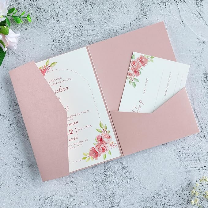 20 PCS Blush Pink Tri-fold Laser Cut Wedding Invitation Pockets - Image 9