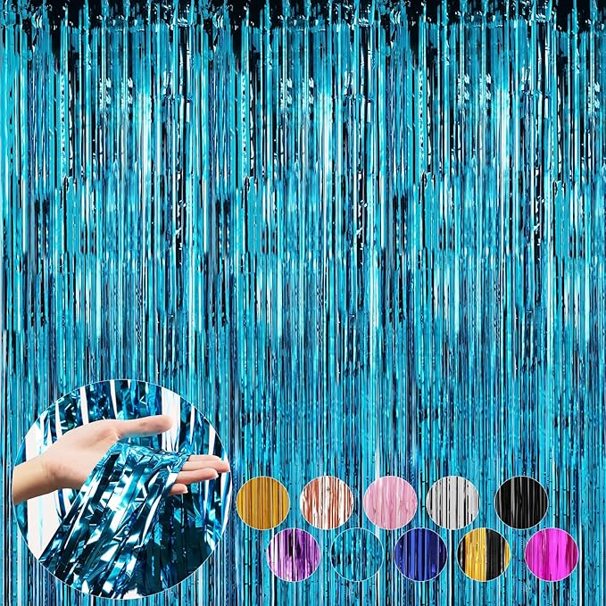 2 Pack Baby Blue Foil Fringe Curtains Door Streamers Party Decorations 3.3 x by Profasion