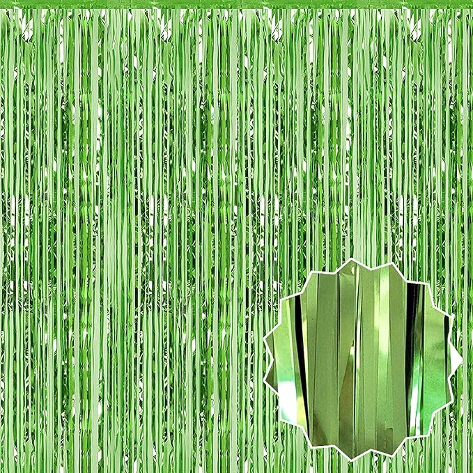 6 Pack Light Green Foil Fringe Curtains Backdrop, 3.28 x 8.2 Ft Metallic by LANTIANCHEN