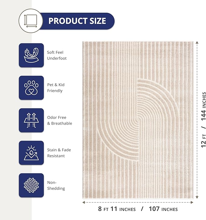 Abani Area Rug for Living Room -Nuevo 9' x 12' Beige Arch Pattern Area Rug - Image 2