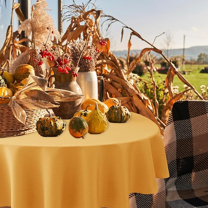 Biscaynebay Fall Tablecloth Textured Fabric Round Tablecloths 70", Fall Gold - Image 6