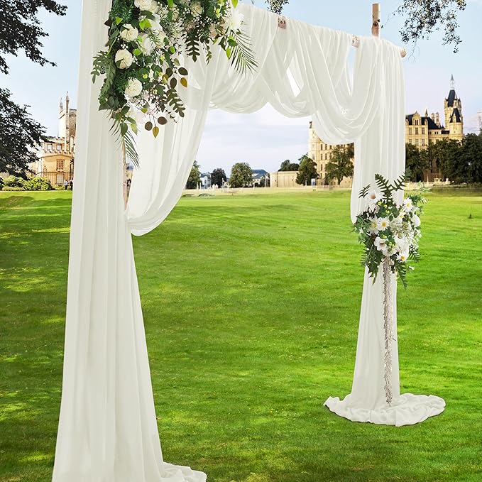 VACVELT Wedding Arch Draping Fabric, Ivory Chiffon, 1 Panel Sheer Drapes - Image 2