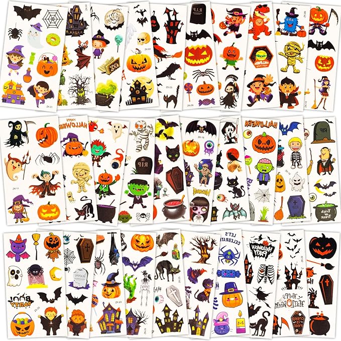 Tattoos for Kids, 300+ Mixed Styles Halloween Temporary Tattoos Stickers Set by Habett