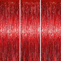 3 Pack 3.3 x 6.6 ft Red Foil Fringe Backdrop Curtains, Tinsel Streamers Party by Voircoloria