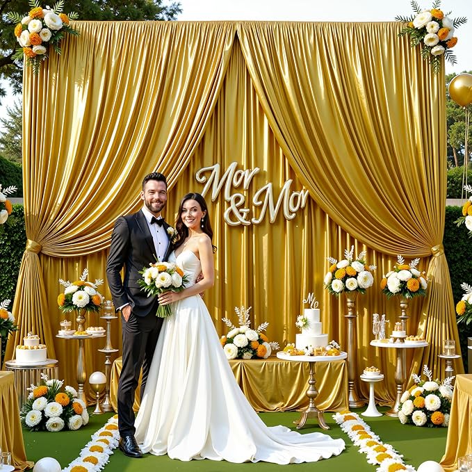 10x10 ft Dark Gold Glitter Backdrop Curtain - Image 5