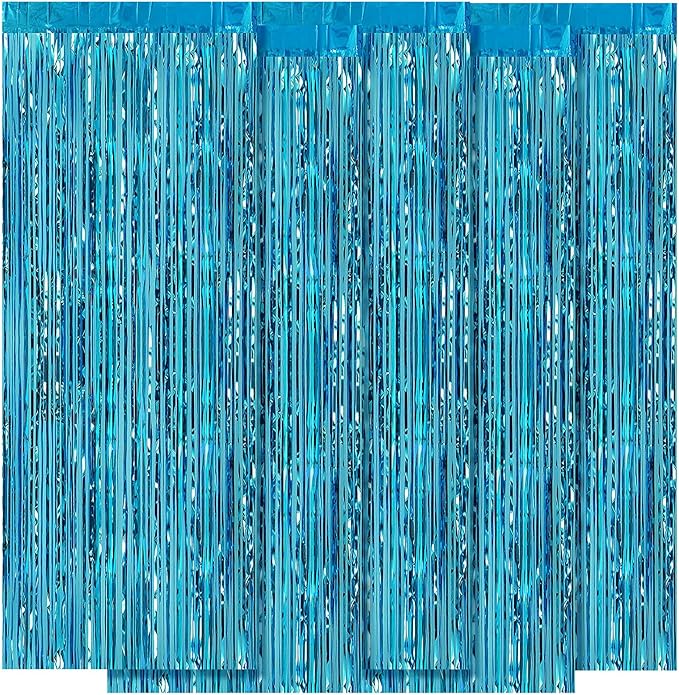 5 Pack Blue Fringe Backdrop 3.2ft x 8.2ft Teal Blue Foil Fringe Curtains Party by Ohiyoo