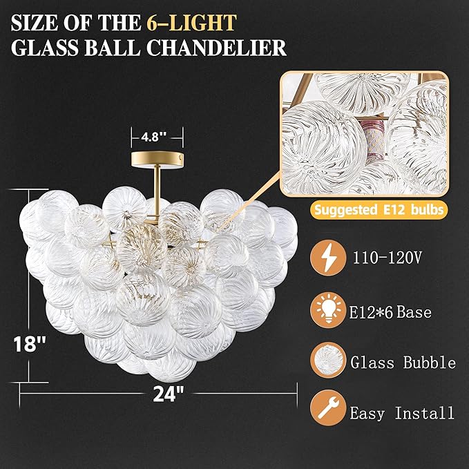 Nordic Bubble Ball Swirled Glass Ceiling Lights Fixture, Dia 24 inch Gild Brass - Image 3