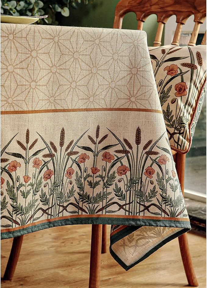 patdrea Designer French Light Brown Rectangle Table Cloth, Linen Floral Durable - Image 9