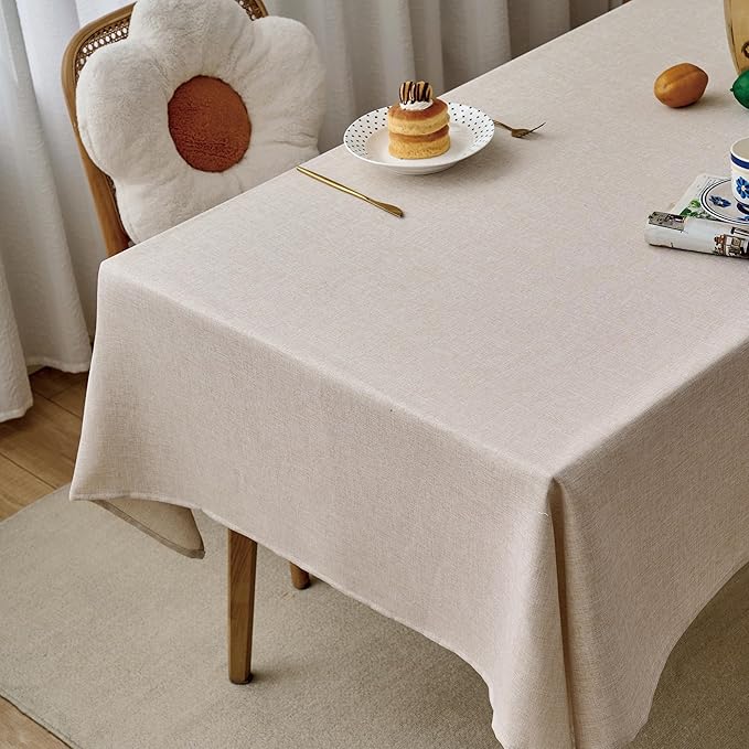 NLMUVW Oatmeal Linen Tablecloth Rectangle 6ft, Rustic Textured Table Cloth - Image 2